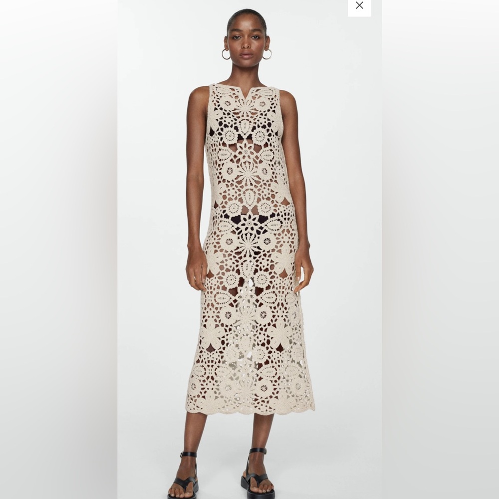 Mango 100% cotton crochet dress NWT